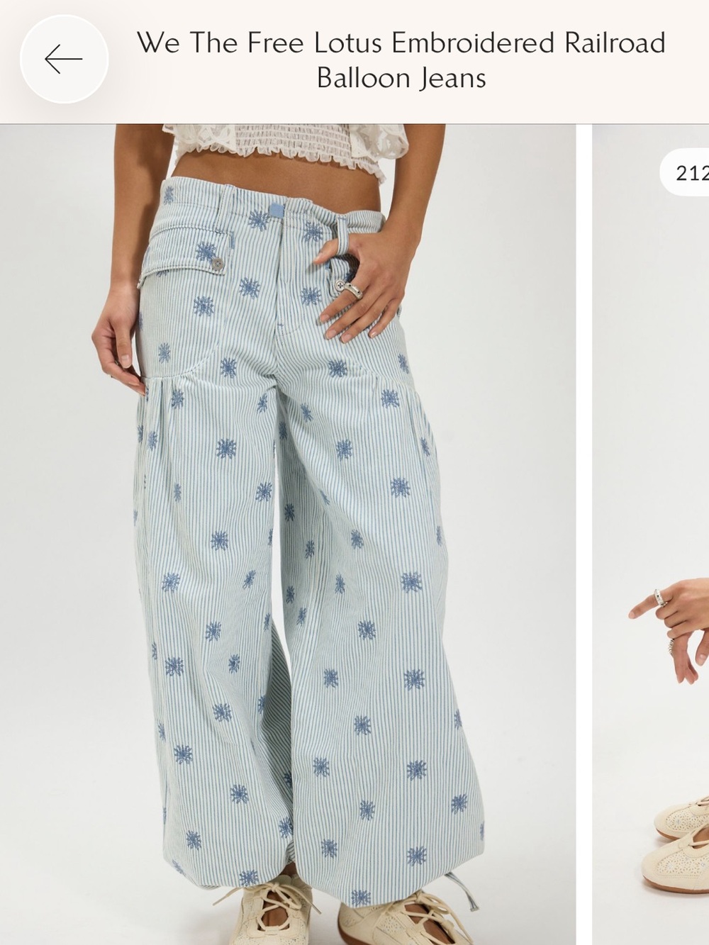 We The Free Light Blue Striped Wide-Leg Embroidered Jeans